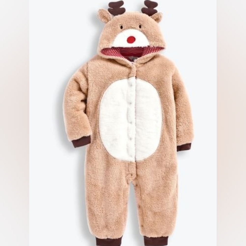 Jojo Maman Bebe One Piece Reindeer Fuzzy Christmas / Holiday Romper Outfit